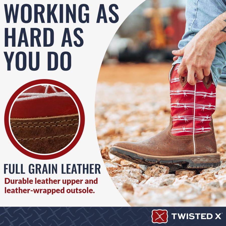 【並行輸入品】Twisted X メンズ 12インチ ウェスタンワークブーツ スチールトゥ, アンティーク調サドル&ルビー。, 7 Men'sの画像