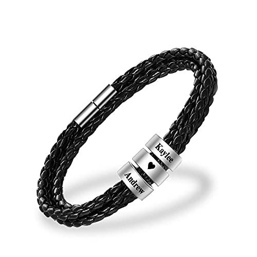 全商品格安セール Personalized Mens Leather Bracelet with 1 8 Custom Beads， Custom 並行輸入品