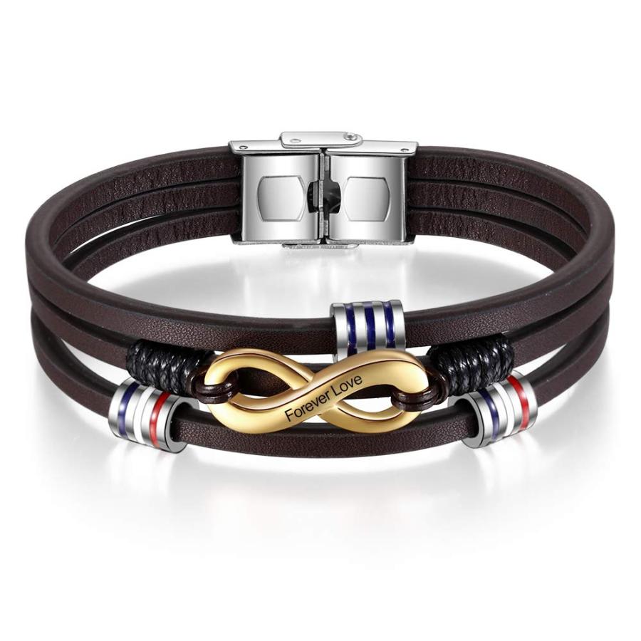 【並行輸入品】Nameinhea Personalised Infinity Leather Mens Bracelet Engraved n