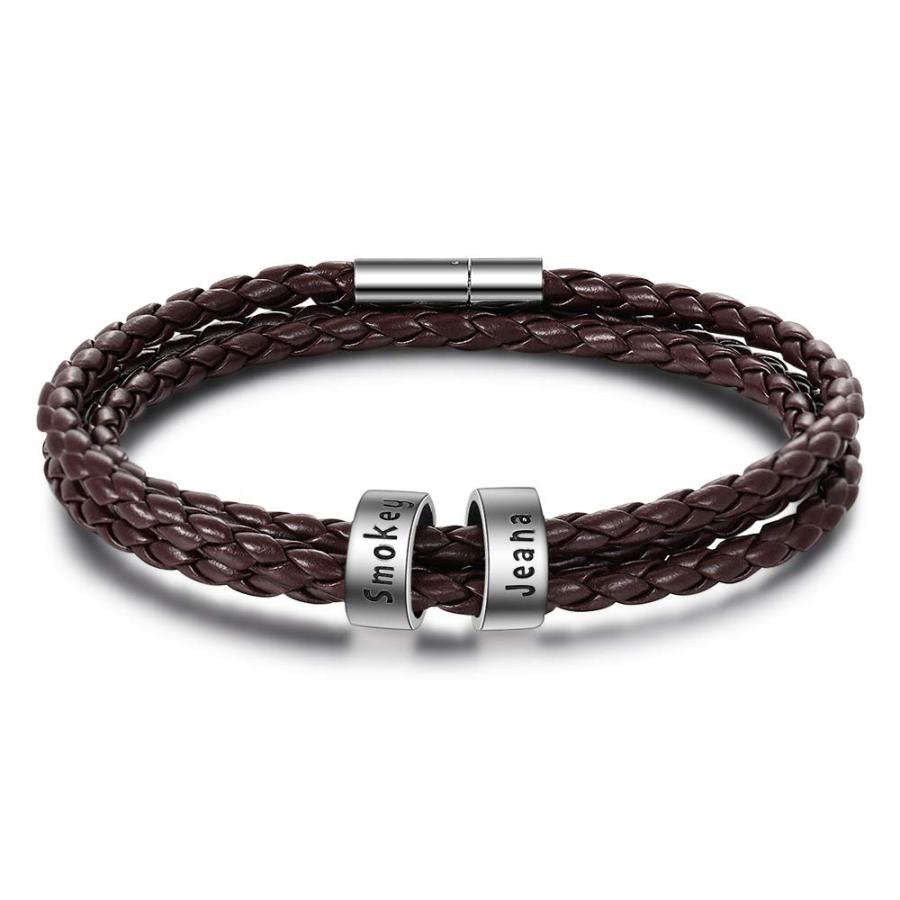 【並行輸入品】ALBERTBAND Personalized Men Women Leather Braid Bracelet Custom