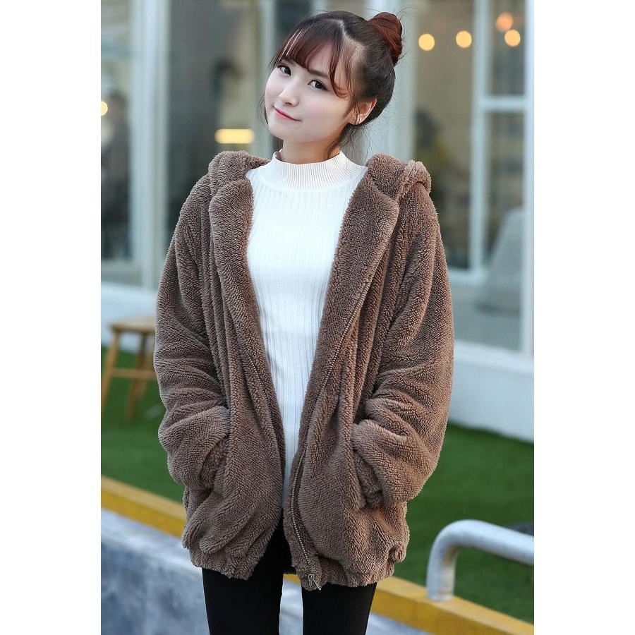 acdiac Fluffy Brown Bear ear Hoodie for Women Sweater Winter War 並行輸入品｜bestshop-d｜10