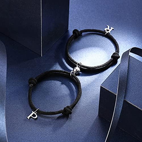 【並行輸入品】INBLUE 磁気カップルブレスレット 2個 カスタマイズ可 名前の刻印 日付 女性 男性 ボーイフレンド ガールフレンド 調節可の画像