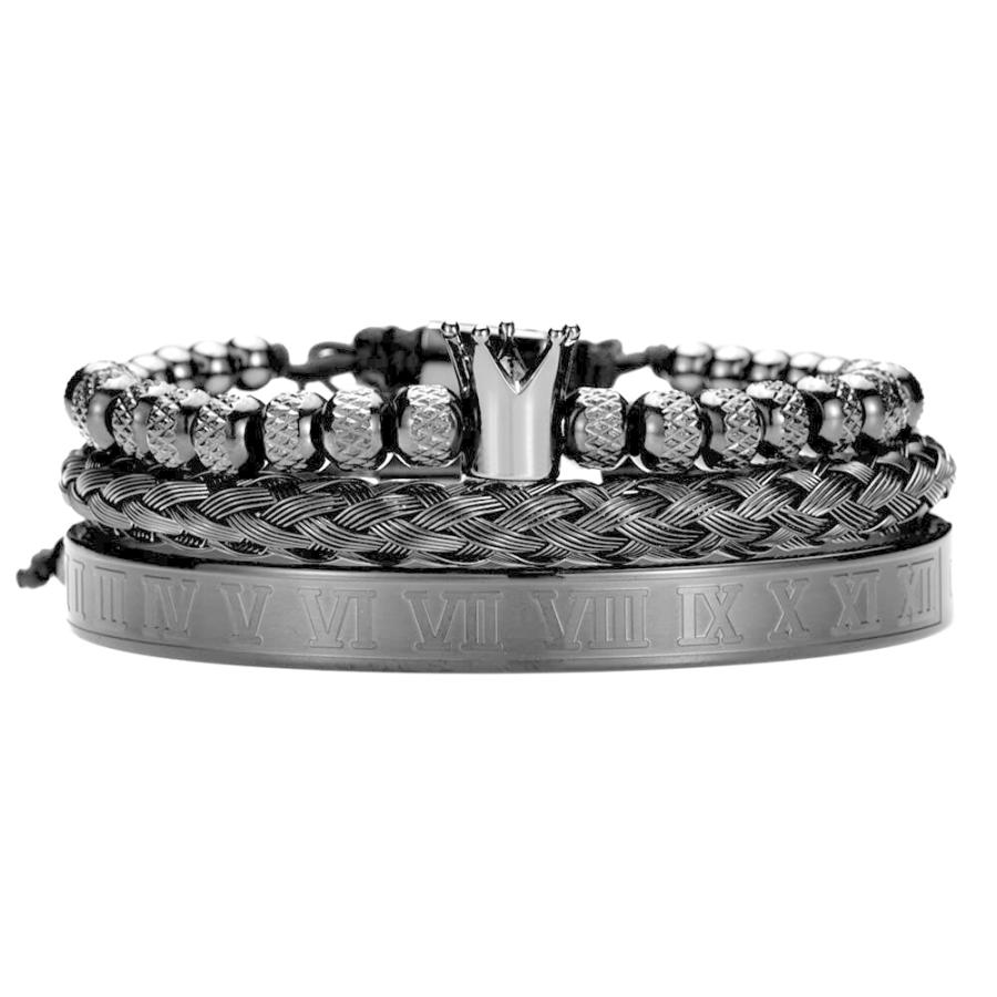 【並行輸入品】Luxury Roman Royal Crown Charm Bracelet Men Stainless Steel Geom