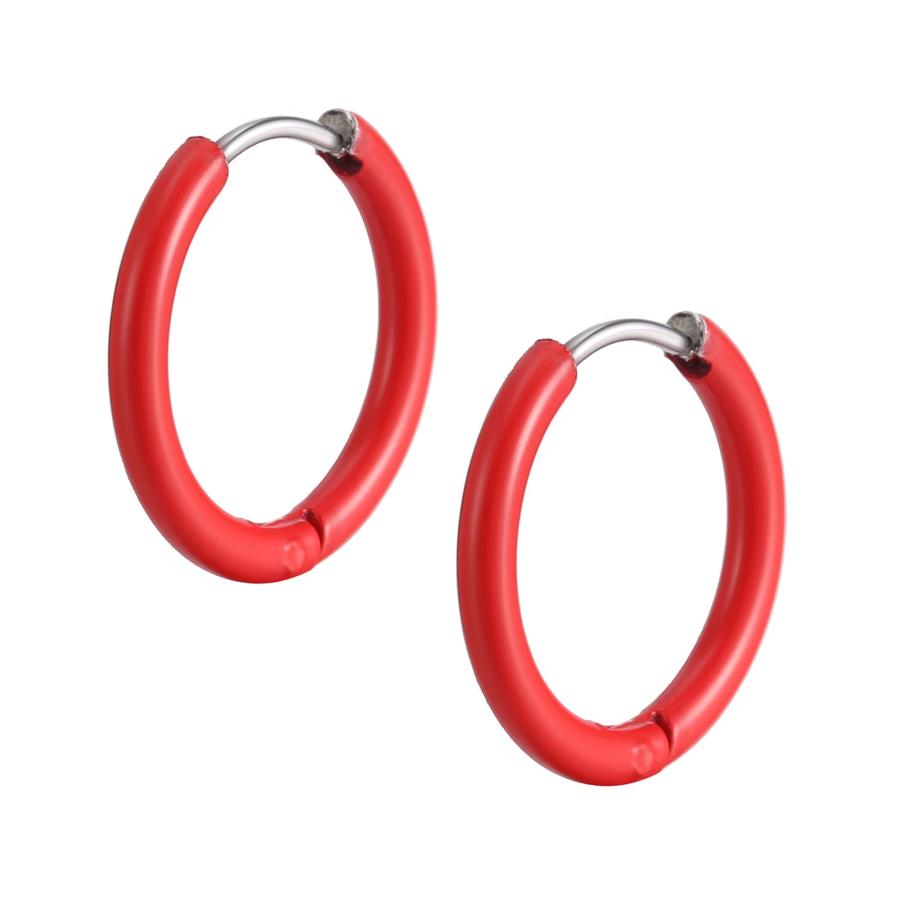 【並行輸入品】HELFNE Small Stainless Steel Black Hoop Earrings for Women, Red,