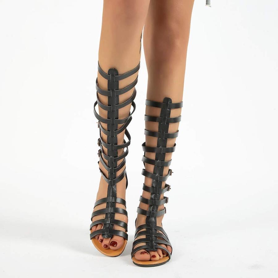 【並行輸入品】Fukasse Gladiator Sandals Women's Knee High Flat Sandals Roman Oの画像
