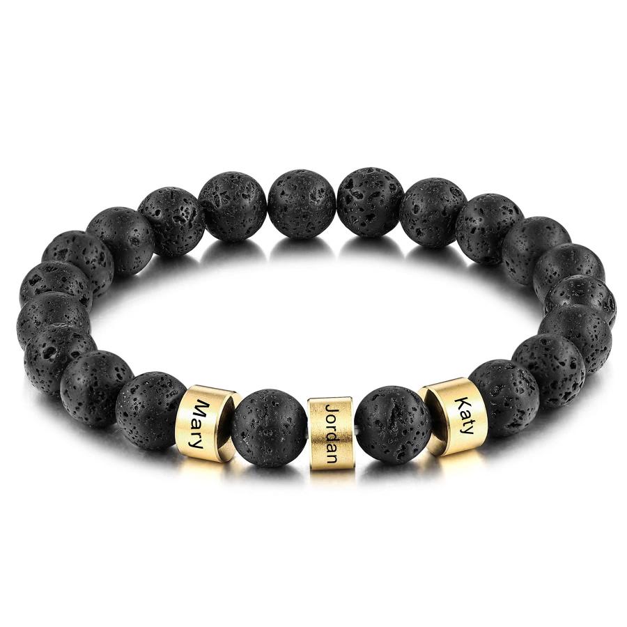 【並行輸入品】MeMeDIY Personalized Stone Bead Bracelet Custom Engraving Initia
