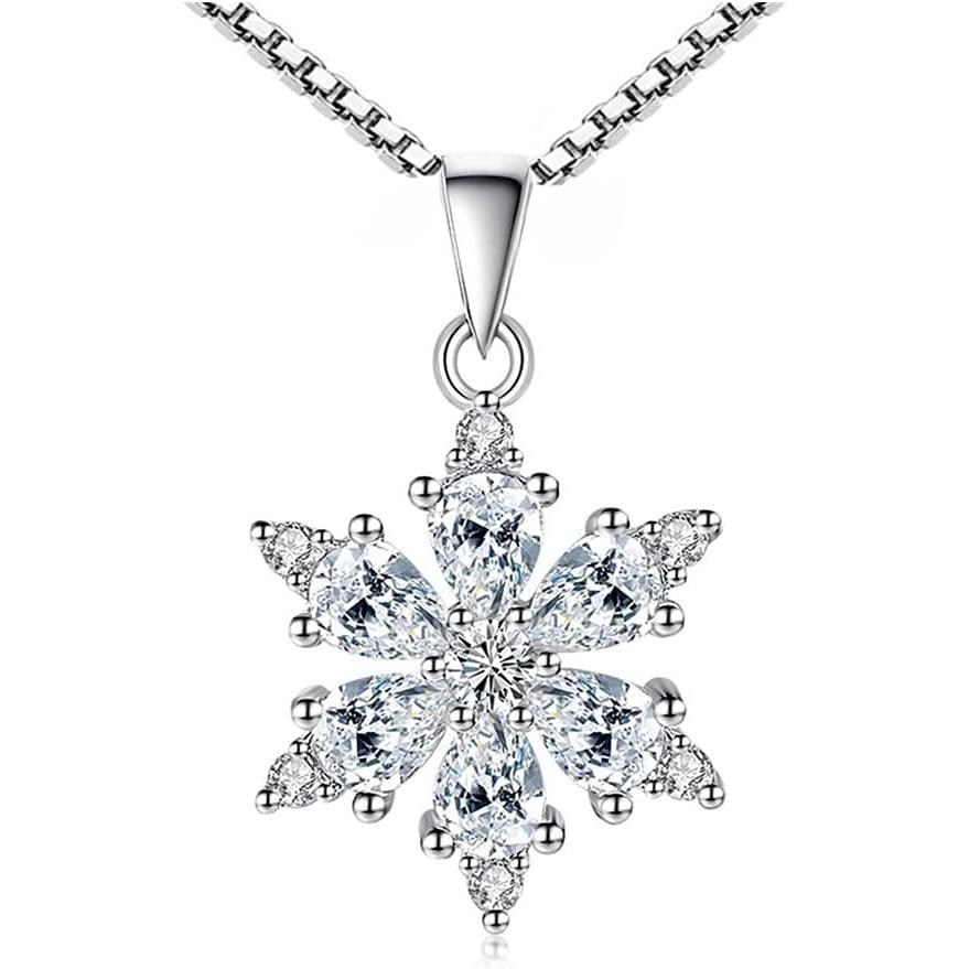 【並行輸入品】LYLY 925 Sterling Silver Necklace for Women  Zircon Snowflake Pendan