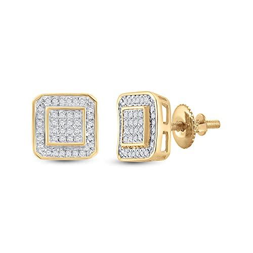 【並行輸入品】The Diamond Deal 10kt Yellow Gold Mens Round Diamond Square Earrの画像