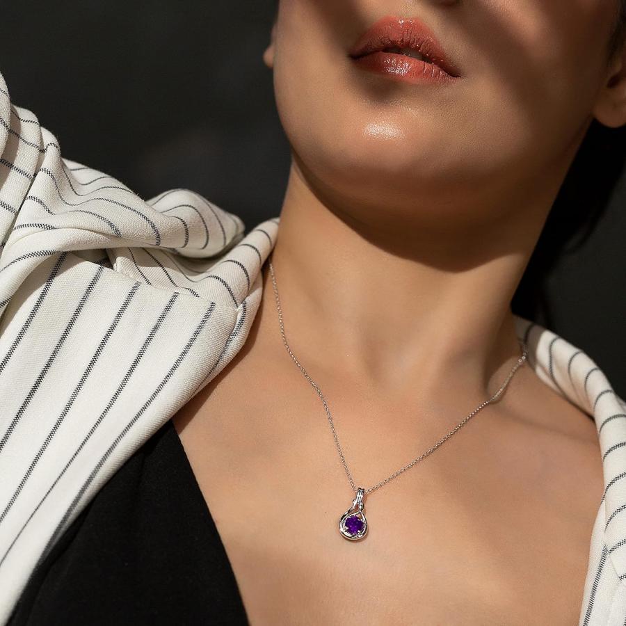 【並行輸入品】925スターリングシルバー コスモ天然石または人工ペンダントネックレス ゴールドとロジウムメッキ ファインジュエリーギフト レディースの画像