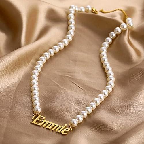 【並行輸入品】Dreamdecor Pearl Name Necklace for Women Custom Nameplate Choker Ne_1