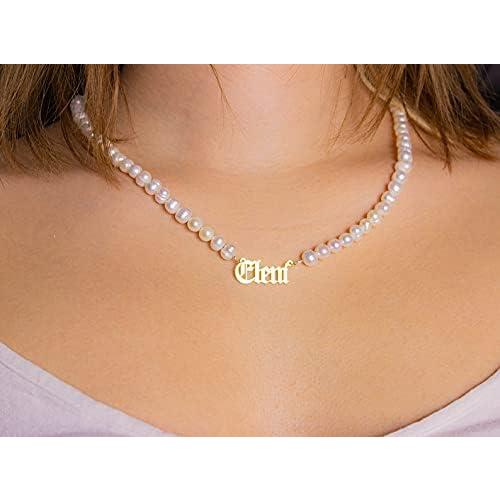 【並行輸入品】Dreamdecor Pearl Name Necklace for Women Custom Nameplate Choker Ne_4