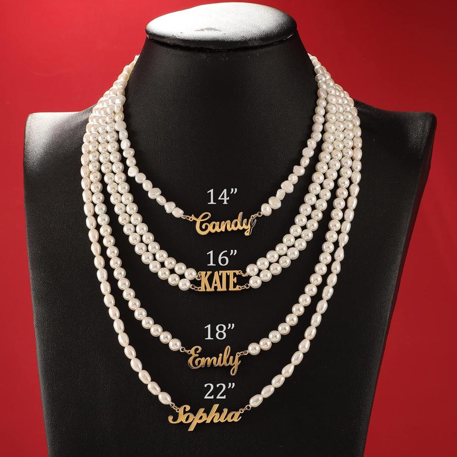 【並行輸入品】Dreamdecor Pearl Name Necklace for Women Custom Nameplate Choker Ne_5