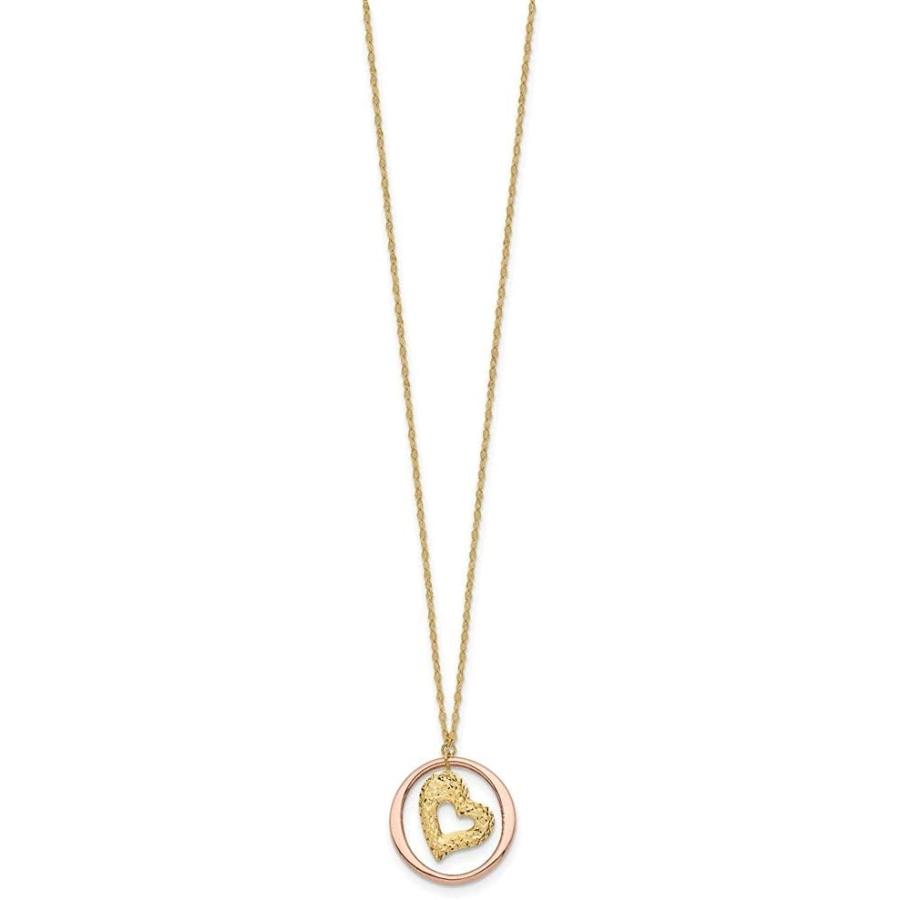 【並行輸入品】Diamond2Deal 14K ツートーン ファンシーリンク ダイヤモンドカット ハート オープンサークルネックレス ファインジュエリの画像