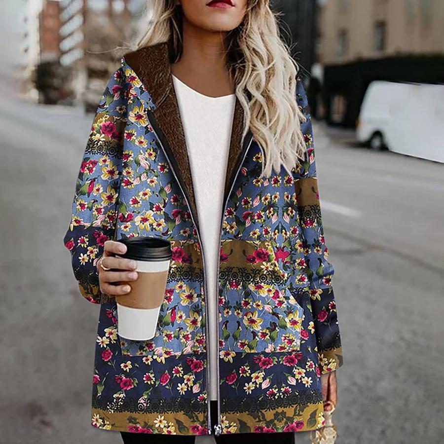 【並行輸入品】OIUCVGB Fleece Jacket Women Winter Coat Warm Outwear Floral Prinの画像