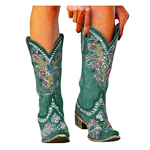 ブログ Kcocoo Womens Mid Calf Boots Chunky Heel Embroidered Vintage Cow 並行輸入品