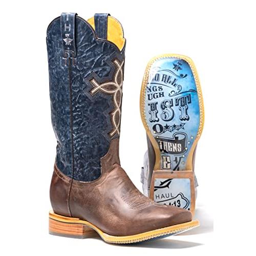 【並行輸入品】Tin Haul Men's Ichtus Cross Western Boot Broad Square Toe Brownの画像