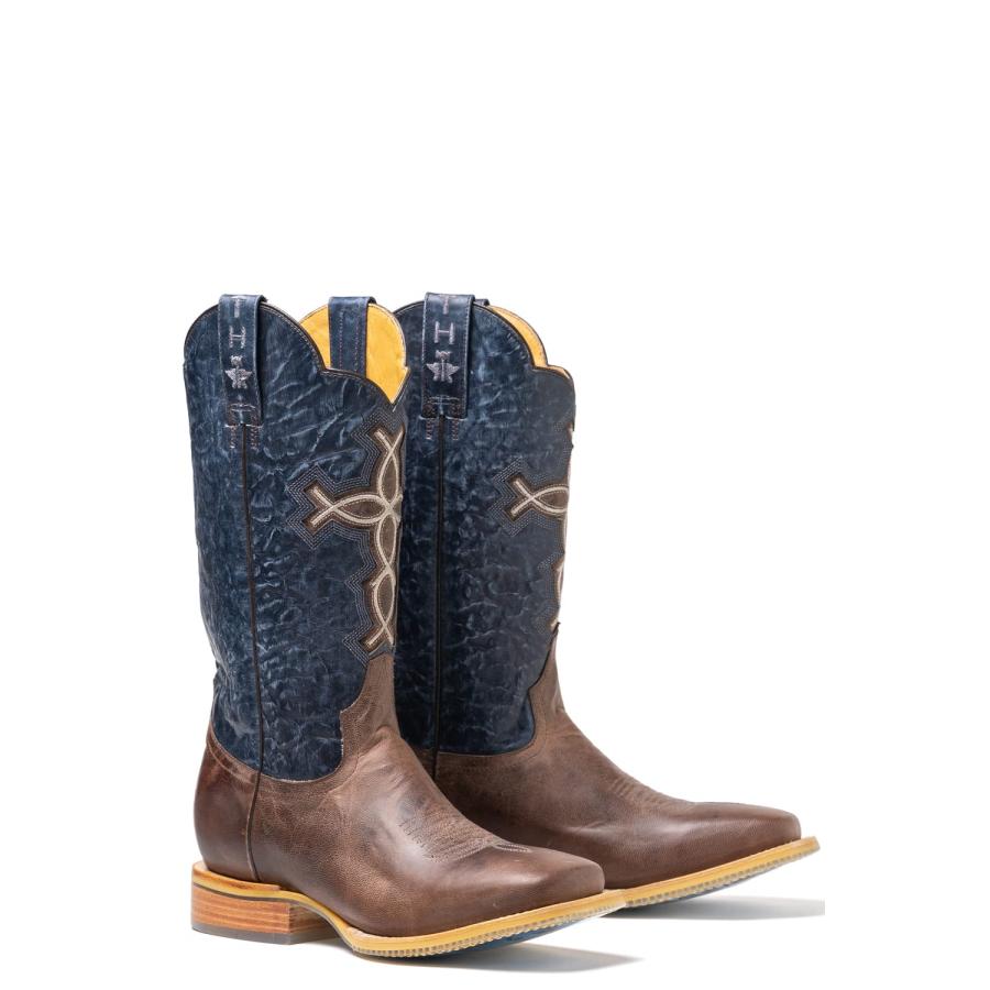 【並行輸入品】Tin Haul Men's Ichtus Cross Western Boot Broad Square Toe Brownの画像