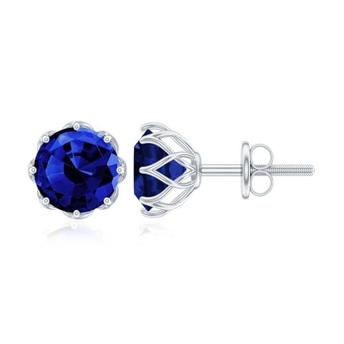 【並行輸入品】作成されたブルーサファイアソリティアスタッドイヤリング、花のセット、6 mmラウンド、AAAA品質、宝石の女性のための宝石ジュエリの画像