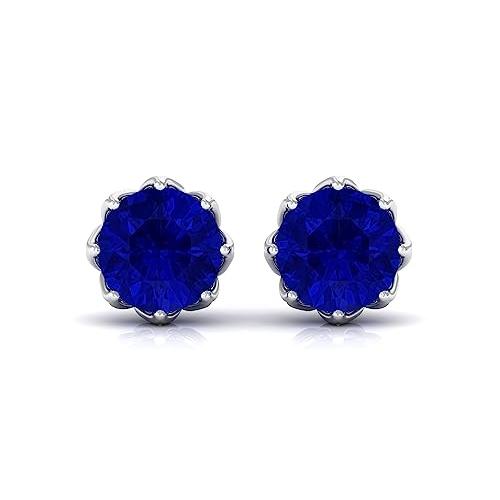 【並行輸入品】作成されたブルーサファイアソリティアスタッドイヤリング、花のセット、6 mmラウンド、AAAA品質、宝石の女性のための宝石ジュエリの画像