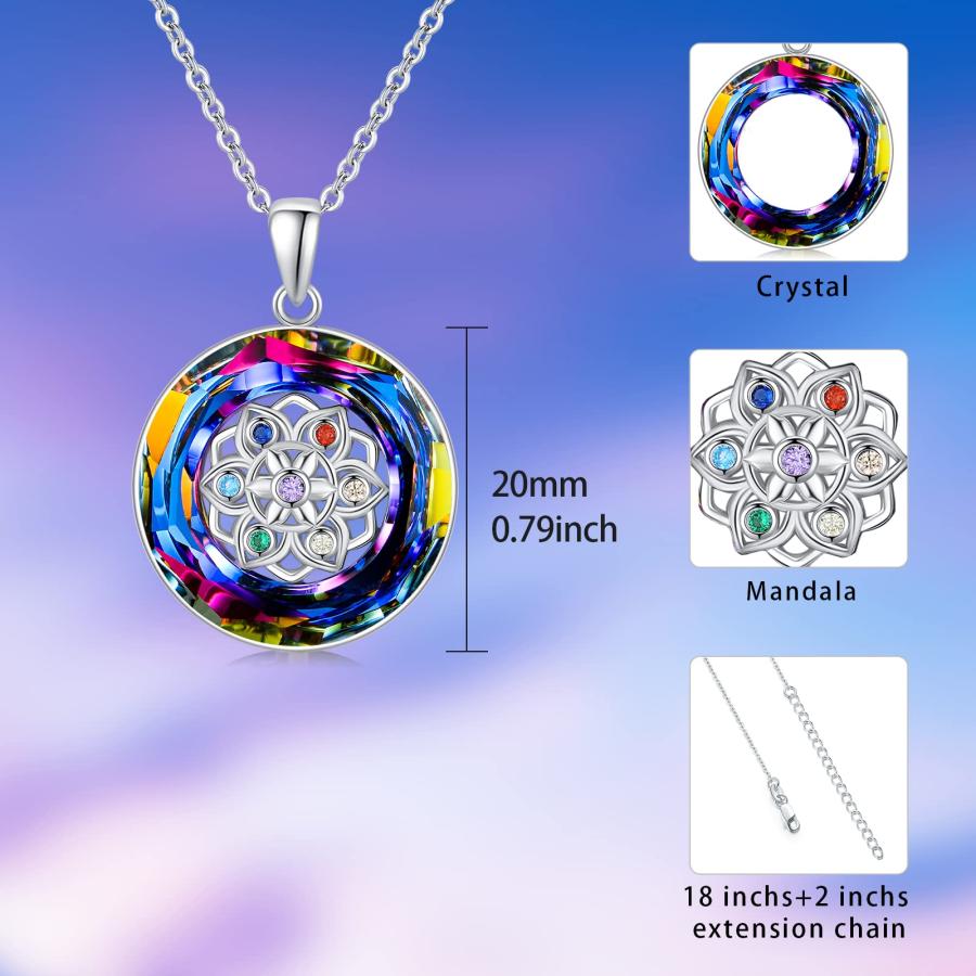 曼荼羅ネックレス 7チャクラ 925スターリングシルバー フラワー 曼荼羅ネックレス 7チャクラ 925スターリングシルバー フラワー
