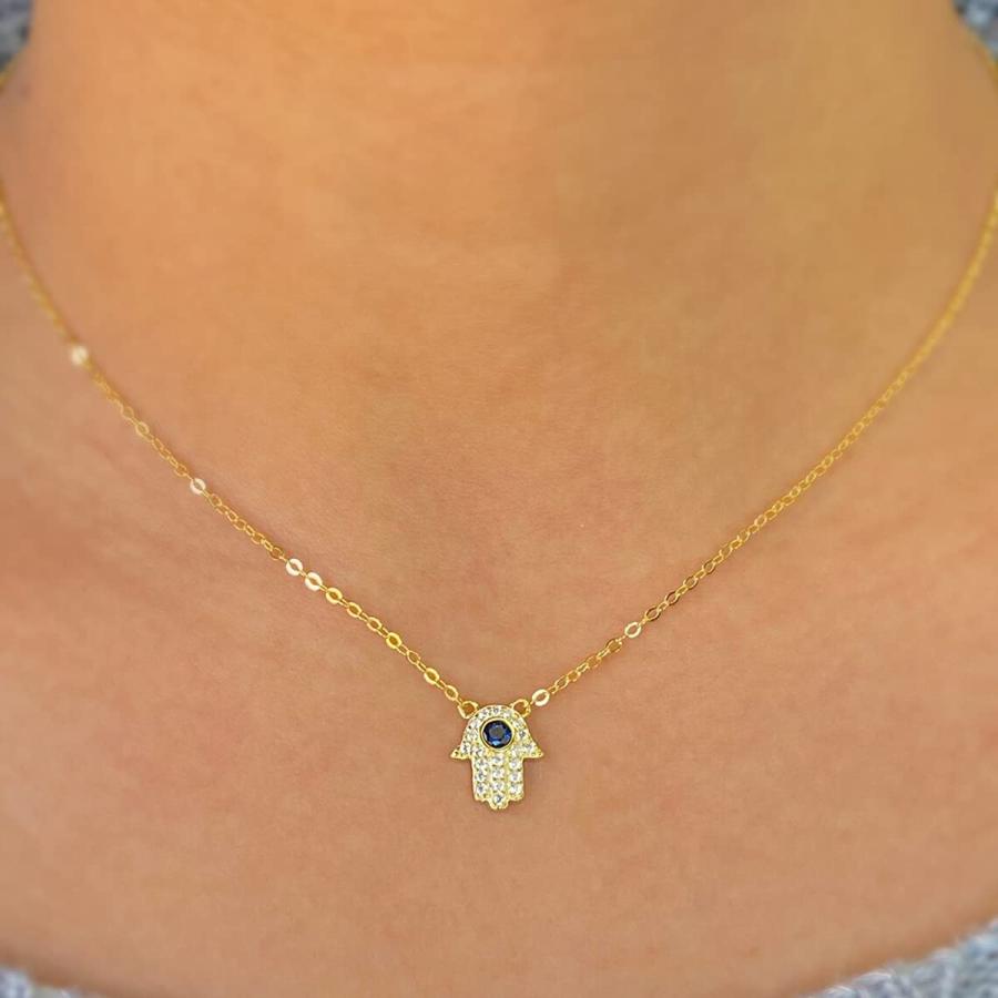 【並行輸入品】Kyerlyn Hamsa ハンドペンダントネックレス 14Kゴールド ホワイトゴールドメッキ 華奢な邪視ネックレス 女性用 ハン