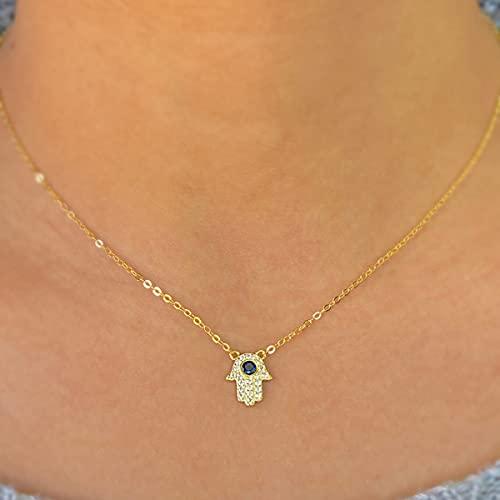 【並行輸入品】Kyerlyn Hamsa ハンドペンダントネックレス 14Kゴールド ホワイトゴールドメッキ 華奢な邪視ネックレス 女性用 ハン