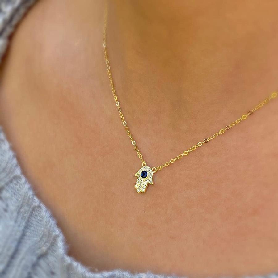 【並行輸入品】Kyerlyn Hamsa ハンドペンダントネックレス 14Kゴールド ホワイトゴールドメッキ 華奢な邪視ネックレス 女性用 ハン