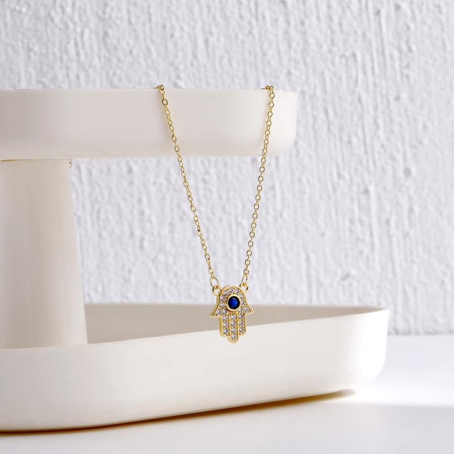 【並行輸入品】Kyerlyn Hamsa ハンドペンダントネックレス 14Kゴールド ホワイトゴールドメッキ 華奢な邪視ネックレス 女性用 ハン