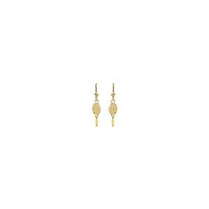 【並行輸入品】SOLID YELLOW GOLD SPARKLE CUT TENNIS RACKET DANGLE DROP LEVER BAの画像