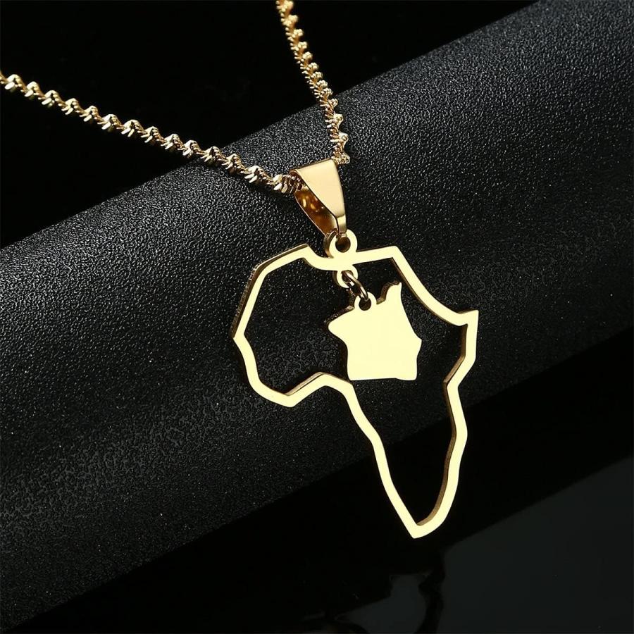 【並行輸入品】CB Gold Jewelry Outline Africa Kenya Map Pendant Necklaces Gold Coloの画像