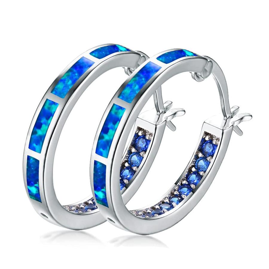 【並行輸入品】Opal Hoop Earrings, 925 Sterling Silver Hoop Earring, Opal Earri