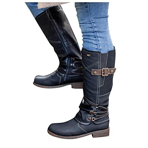 【並行輸入品】Gibobby Boots for Women Knee high,Round Toe Low Chunky Heel Flatの画像