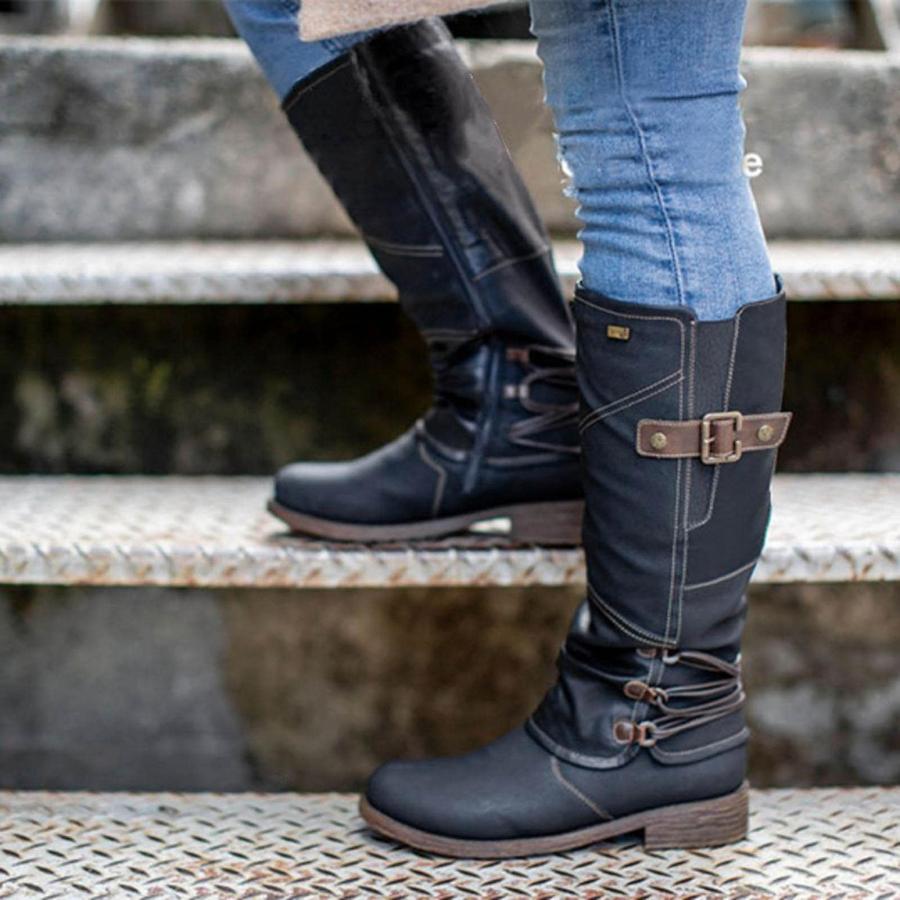 【並行輸入品】Gibobby Boots for Women Knee high,Round Toe Low Chunky Heel Flatの画像