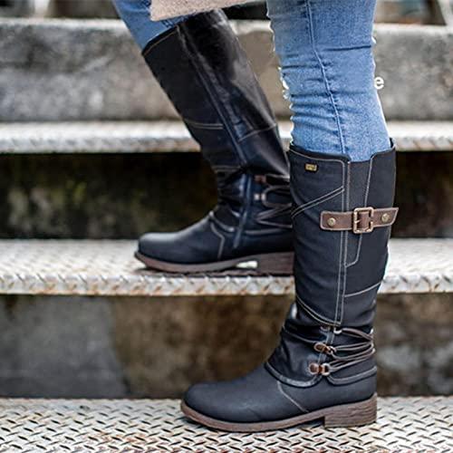 【並行輸入品】Gibobby Boots for Women Knee high,Round Toe Low Chunky Heel Flatの画像