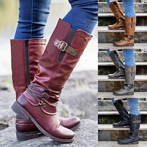 【並行輸入品】Gibobby Boots for Women Knee high,Round Toe Low Chunky Heel Flatの画像