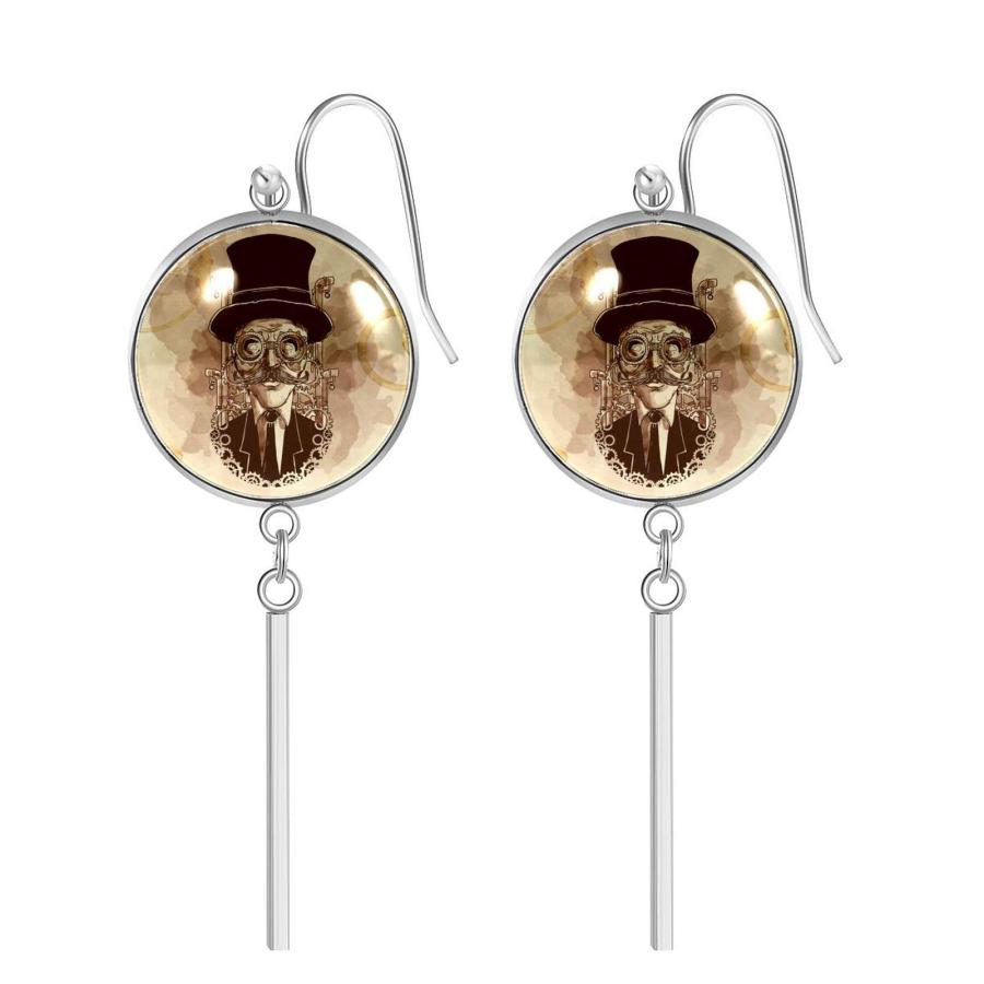 【並行輸入品】Hand Painted Steampunk Man Stainless Steel Dangle Earrings for W