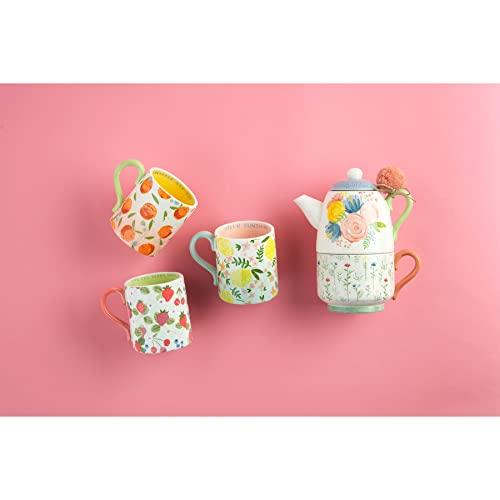 【並行輸入品】Mud Pie Stacked Floral Tea For One Set, Multi, stacked 8 1/4\" x 6の画像
