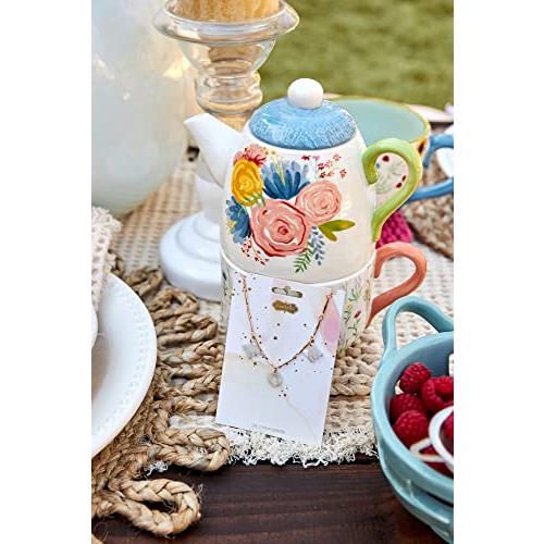 【並行輸入品】Mud Pie Stacked Floral Tea For One Set, Multi, stacked 8 1/4\" x 6の画像