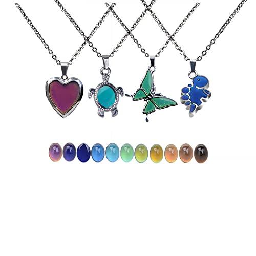 【並行輸入品】COLORFUL BLING 4個 かわいいカメ 蝶 恐竜 動物 ネックレス ハート 温度感知 色が変わる ムードペンダントネックの画像