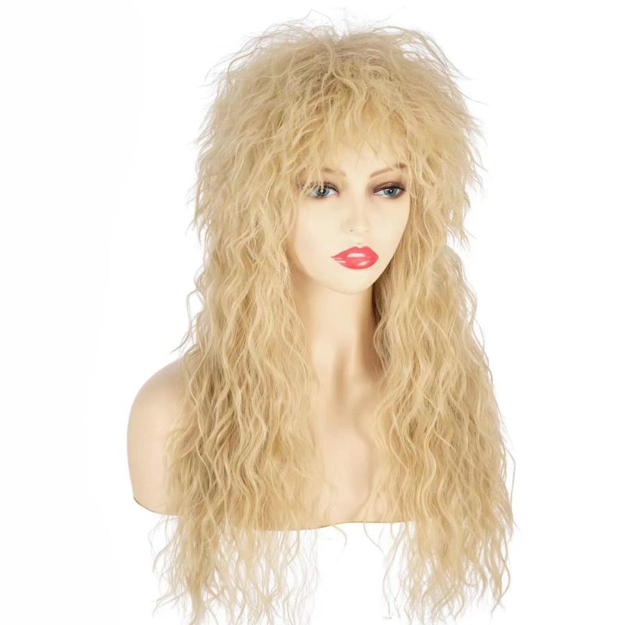 Blonde Long Curly Wig 70s 80s Mullet Wig Punk Heavy Metal Rock C 並行輸入品｜bestshop-d｜07
