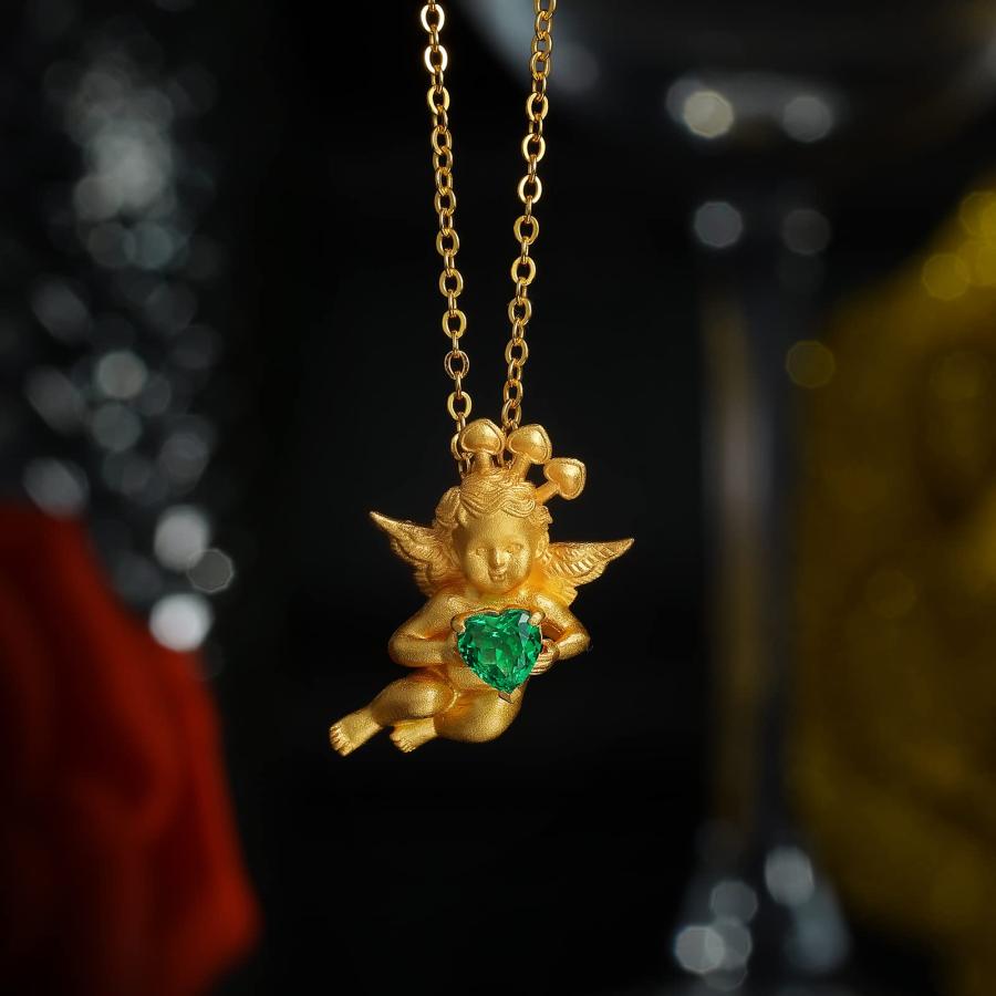 【並行輸入品】MERPOCCLI Angel Pendant Necklace for Girls/Women Emerald Necklac_3