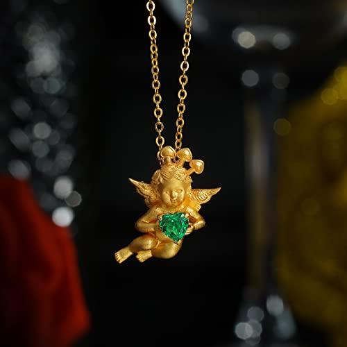 【並行輸入品】MERPOCCLI Angel Pendant Necklace for Girls/Women Emerald Necklac_4