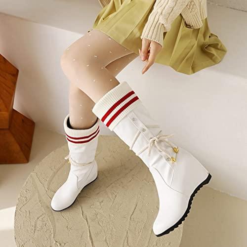 【並行輸入品】Woman Knee High Cute Faux Leather Knitting Warm Lining Lace Up Aの画像