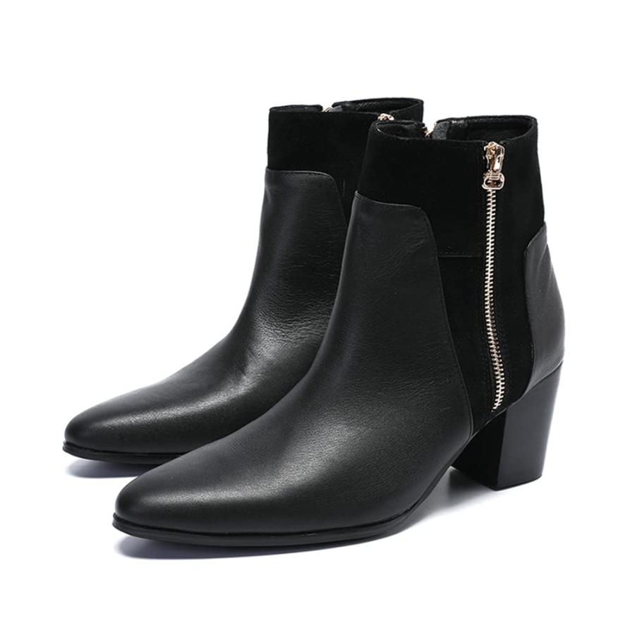 【並行輸入品】QZMX Mens Western Cowboy Ankle Boots Genuine Leather Zip Pointedの画像