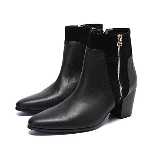 【並行輸入品】QZMX Mens Western Cowboy Ankle Boots Genuine Leather Zip Pointedの画像