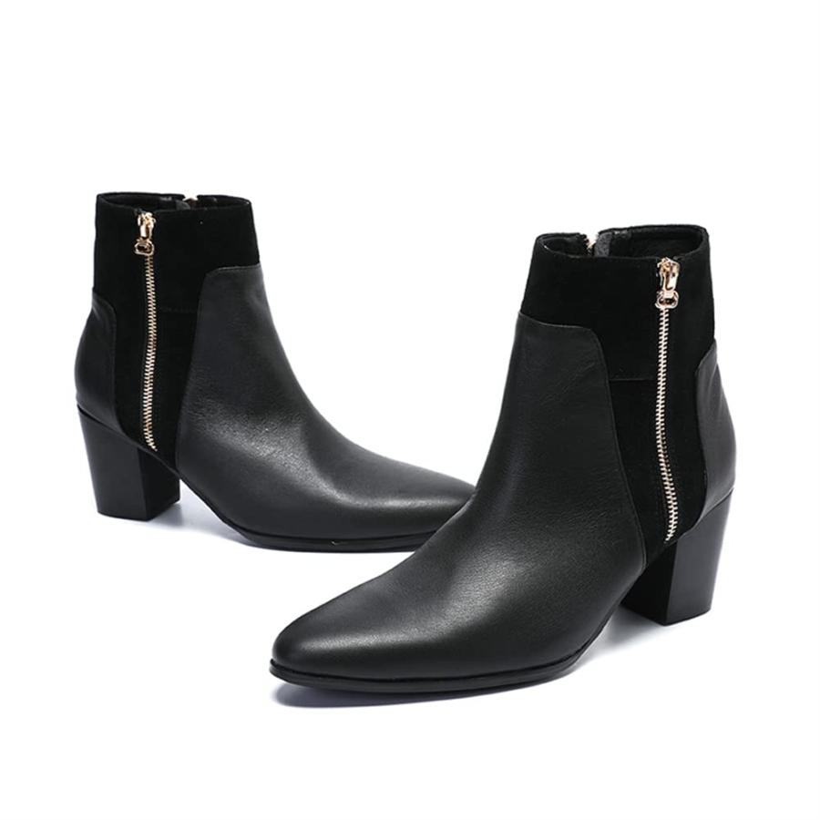 【並行輸入品】QZMX Mens Western Cowboy Ankle Boots Genuine Leather Zip Pointedの画像