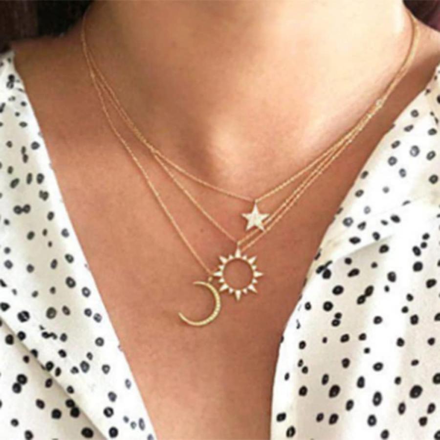 並行輸入品】Aluinn 星 月 太陽 ペンダント ネックレス セット