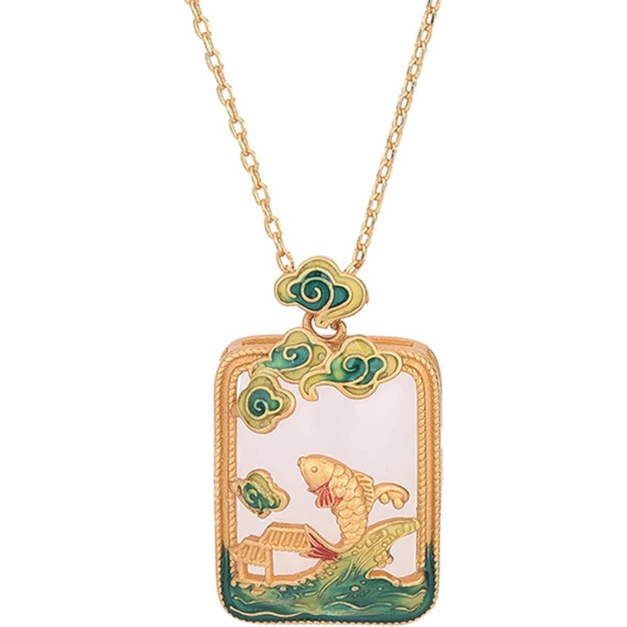 【並行輸入品】Natural Stone Hetian Nephrite Jade Necklace Koi Fish Charm Pendant N