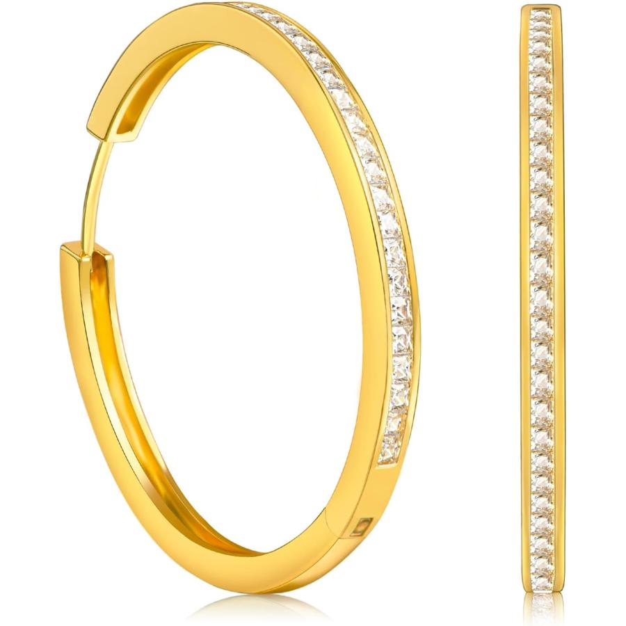 【並行輸入品】Beutirer 18K 金メッキ ヒンジ エンドレス フープ イヤリング 女性用 10代の女の子 925 スターリング シルバー ポス