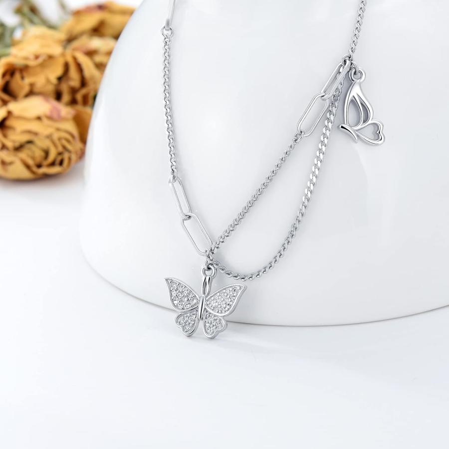 【並行輸入品】LELOUCHY バタフライ ネックレス 925 スターリングシルバー チョーカー 鎖骨ネックレス ミニマリストジュエリー レディース_3